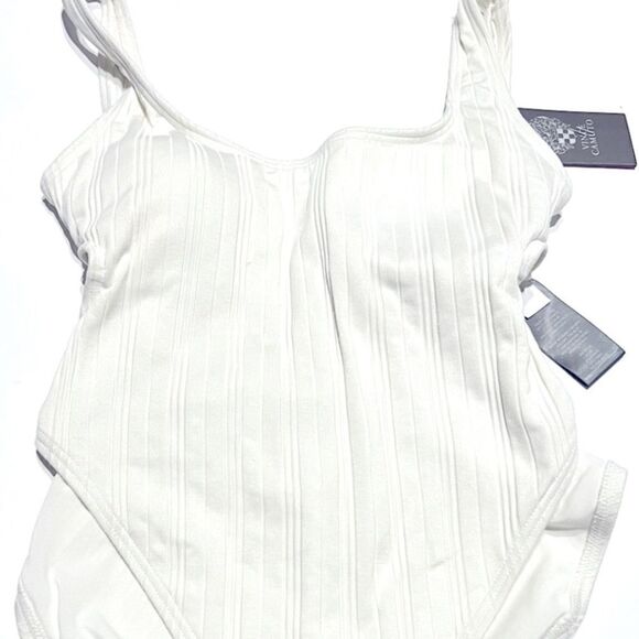 VINCE CAMUTO Ribbed High-Leg CutOut One-Piece Swimsuit Ripple Effect New Size 4 - Picture 11 of 11